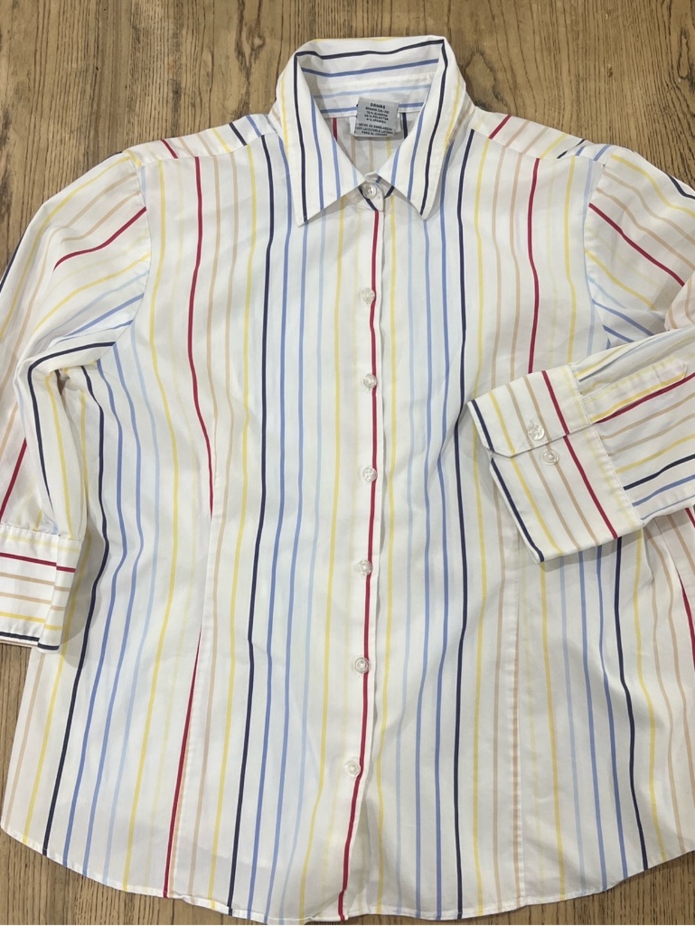 George White Button-Down Shirt with Blue, Yellow & Red Stripes